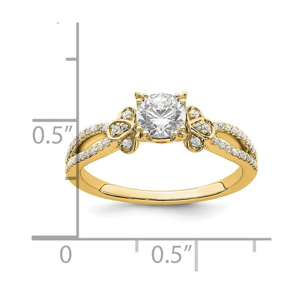 14K Yellow Gold Split Shank (Holds 1/2 Carat (5.2mm) Round Center) 1/6 Diamond Semi Mount Engagement Ring