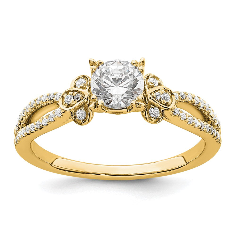 14K Yellow Gold Split Shank (Holds 1/2 Carat (5.2mm) Round Center) 1/6 Diamond Semi Mount Engagement Ring