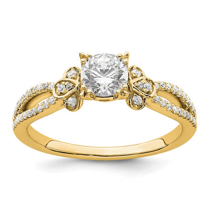 14K Yellow Gold Split Shank (Holds 1/2 Carat (5.2mm) Round Center) 1/6 Diamond Semi Mount Engagement Ring