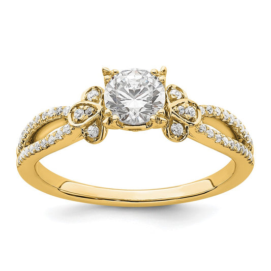 14K Yellow Gold Split Shank (Holds 1/2 Carat (5.2mm) Round Center) 1/6 Diamond Semi Mount Engagement Ring