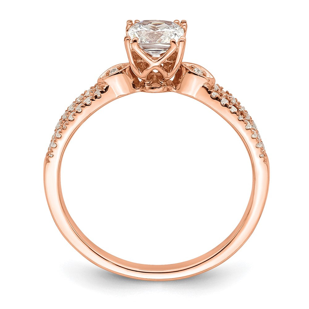14K Rose Gold Split Shank (Holds 1/2 Carat (4.9mm) Cushion Center) 1/8 Diamond Semi Mount Engagement Ring