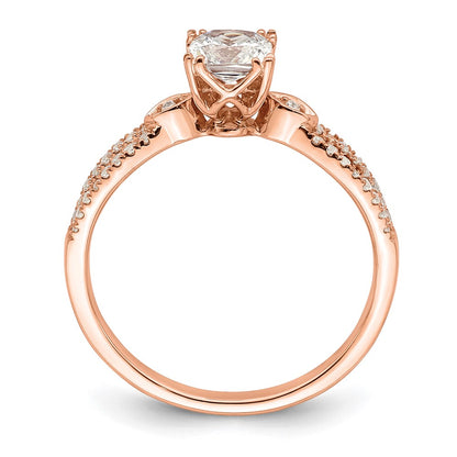 14K Rose Gold Split Shank (Holds 1/2 Carat (4.9mm) Cushion Center) 1/8 Diamond Semi Mount Engagement Ring