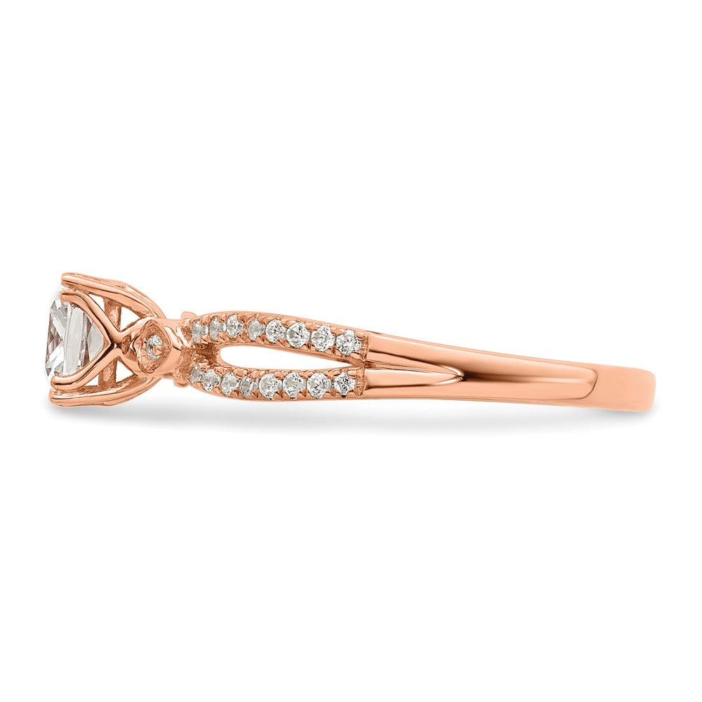 14K Rose Gold Split Shank (Holds 1/2 Carat (4.9mm) Cushion Center) 1/8 Diamond Semi Mount Engagement Ring