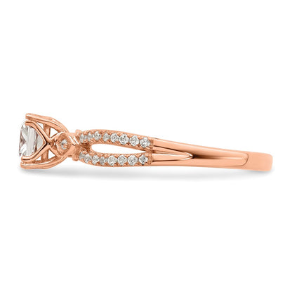 14K Rose Gold Split Shank (Holds 1/2 Carat (4.9mm) Cushion Center) 1/8 Diamond Semi Mount Engagement Ring