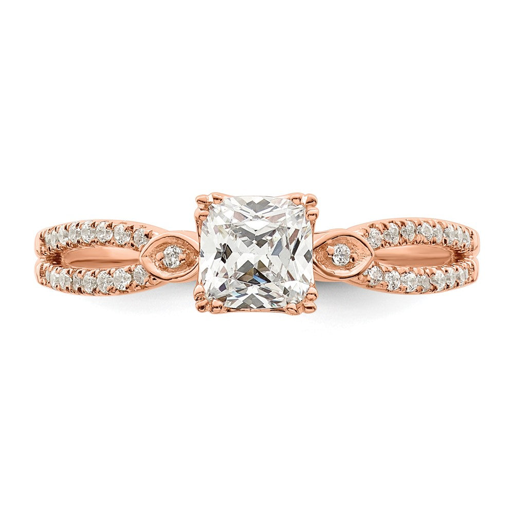 14K Rose Gold Split Shank (Holds 1/2 Carat (4.9mm) Cushion Center) 1/8 Diamond Semi Mount Engagement Ring