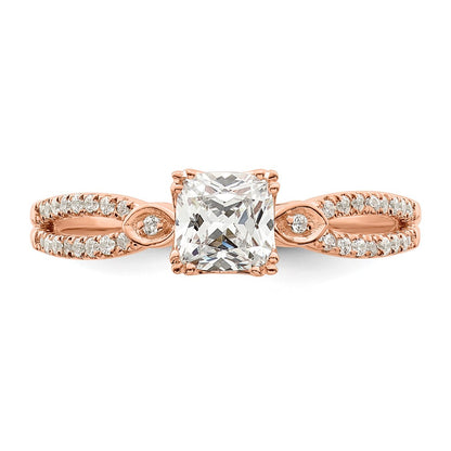 14K Rose Gold Split Shank (Holds 1/2 Carat (4.9mm) Cushion Center) 1/8 Diamond Semi Mount Engagement Ring
