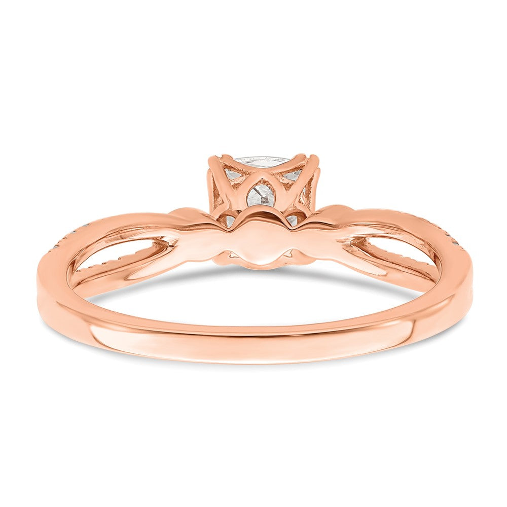 14K Rose Gold Split Shank (Holds 1/2 Carat (4.9mm) Cushion Center) 1/8 Diamond Semi Mount Engagement Ring