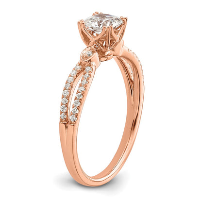 14K Rose Gold Split Shank (Holds 1/2 Carat (4.9mm) Cushion Center) 1/8 Diamond Semi Mount Engagement Ring