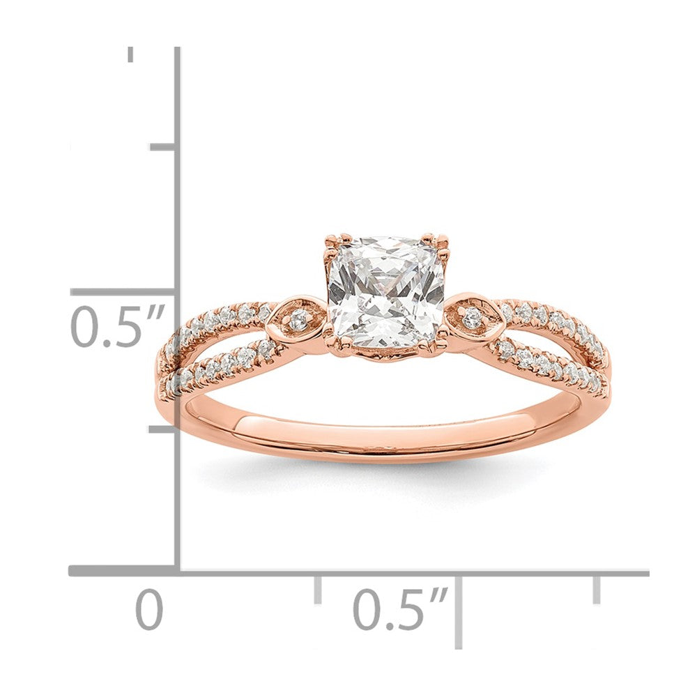 14K Rose Gold Split Shank (Holds 1/2 Carat (4.9mm) Cushion Center) 1/8 Diamond Semi Mount Engagement Ring