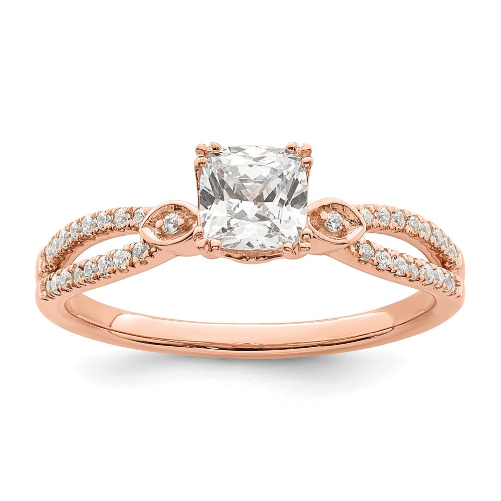 14K Rose Gold Split Shank (Holds 1/2 Carat (4.9mm) Cushion Center) 1/8 Diamond Semi Mount Engagement Ring