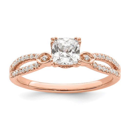 14K Rose Gold Split Shank (Holds 1/2 Carat (4.9mm) Cushion Center) 1/8 Diamond Semi Mount Engagement Ring