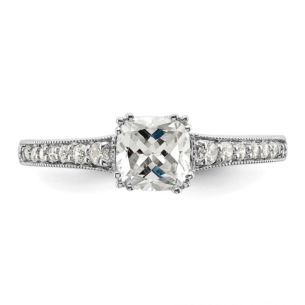 14K White Gold (Holds 3/4 Carat (5.4mm) Cushion Center) 1/6 Diamond Semi Mount Engagement Ring