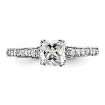14K White Gold (Holds 3/4 Carat (5.4mm) Cushion Center) 1/6 Diamond Semi Mount Engagement Ring