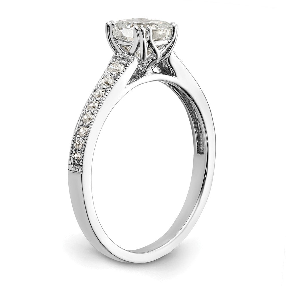 14K White Gold (Holds 3/4 Carat (5.4mm) Cushion Center) 1/6 Diamond Semi Mount Engagement Ring