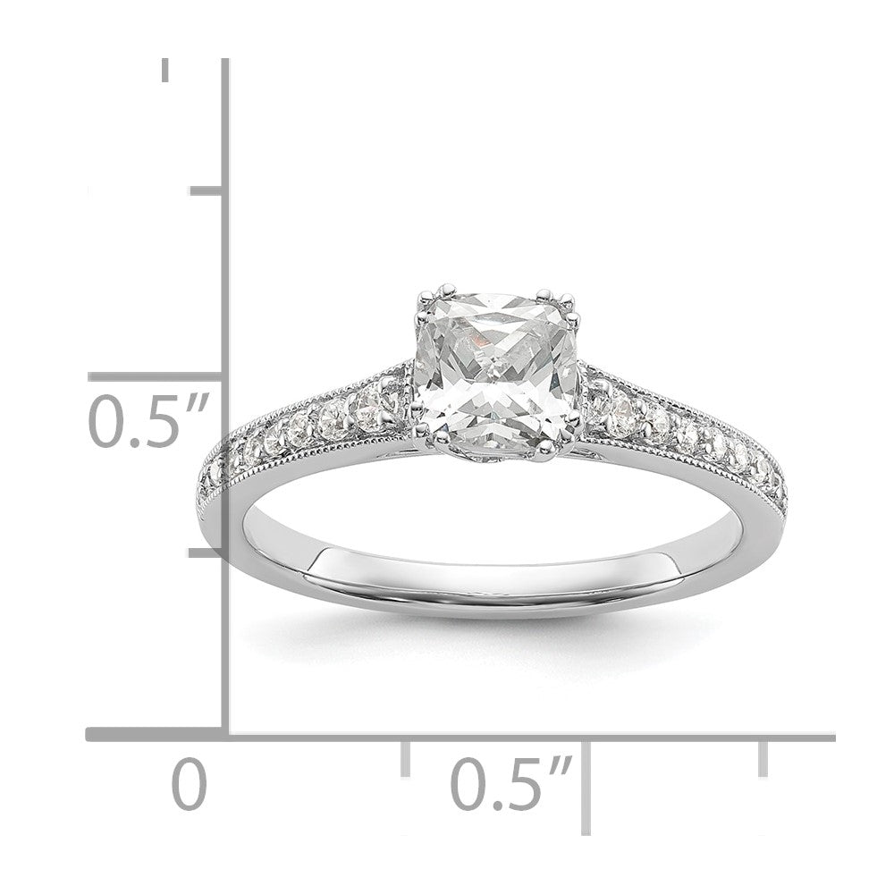 14K White Gold (Holds 3/4 Carat (5.4mm) Cushion Center) 1/6 Diamond Semi Mount Engagement Ring