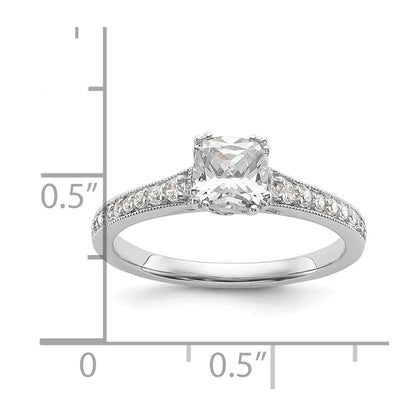 14K White Gold (Holds 3/4 Carat (5.4mm) Cushion Center) 1/6 Diamond Semi Mount Engagement Ring