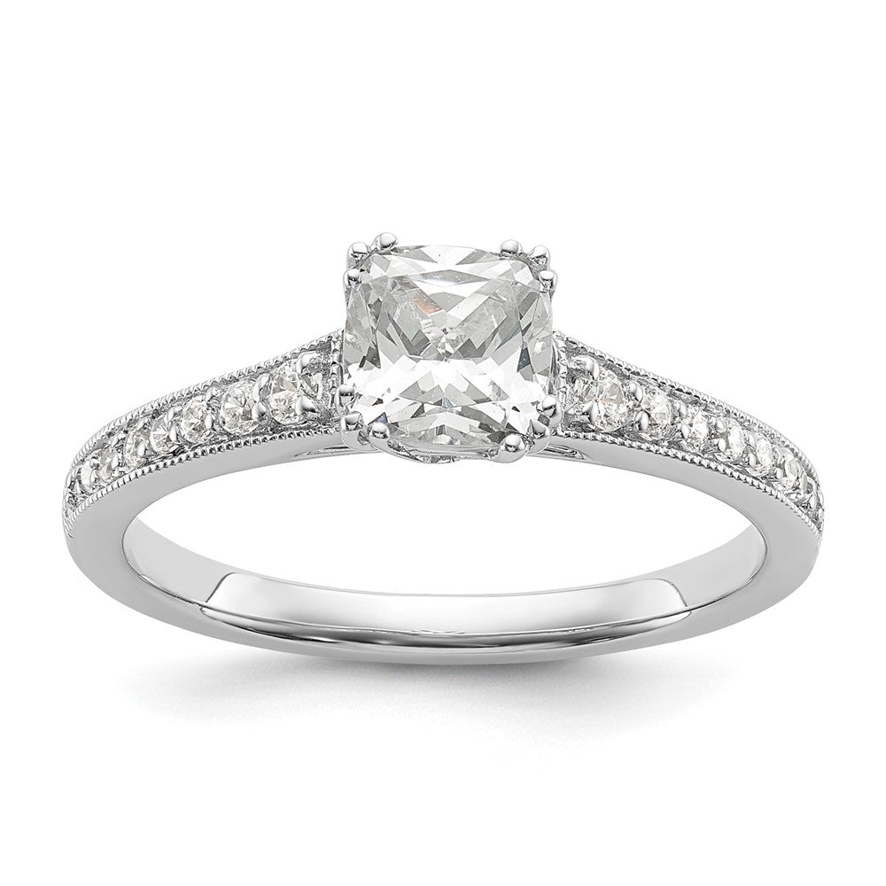14K White Gold (Holds 3/4 Carat (5.4mm) Cushion Center) 1/6 Diamond Semi Mount Engagement Ring
