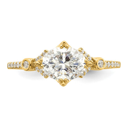 14K Yellow Gold (Holds 1 Carat (8.00X6.1mm) Oval Center) 1/8 Diamond Semi Mount Engagement Ring