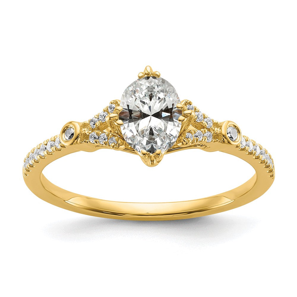 14K Yellow Gold (Holds 1 Carat (8.00X6.1mm) Oval Center) 1/8 Diamond Semi Mount Engagement Ring