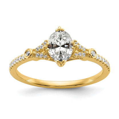 14K Yellow Gold (Holds 1 Carat (8.00X6.1mm) Oval Center) 1/8 Diamond Semi Mount Engagement Ring