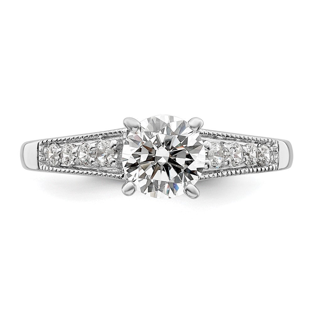 14K White Gold (Holds 1 Carat (6.5mm) Round Center) 1/5 Diamond Semi Mount Engagement Ring