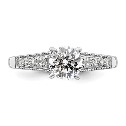 14K White Gold (Holds 1 Carat (6.5mm) Round Center) 1/5 Diamond Semi Mount Engagement Ring