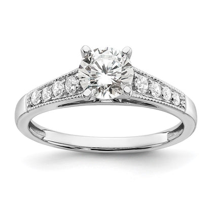 14K White Gold (Holds 1 Carat (6.5mm) Round Center) 1/5 Diamond Semi Mount Engagement Ring