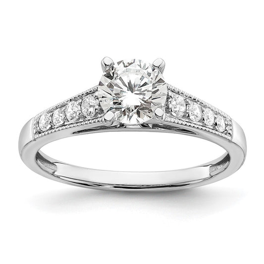14K White Gold (Holds 1 Carat (6.5mm) Round Center) 1/5 Diamond Semi Mount Engagement Ring