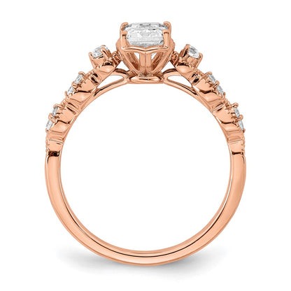 14K Rose Gold (Holds 1 Carat (6.9X5.2mm) Emerald Cut Center) 1/8 Diamond Semi Mount Engagement Ring