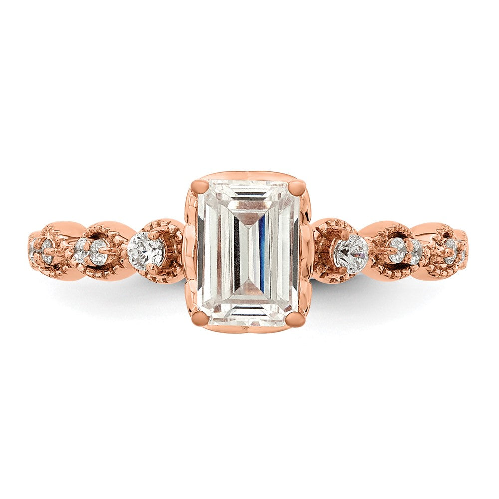 14K Rose Gold (Holds 1 Carat (6.9X5.2mm) Emerald Cut Center) 1/8 Diamond Semi Mount Engagement Ring