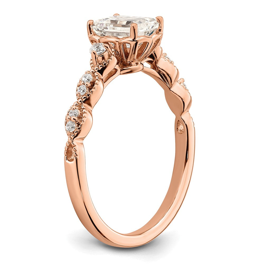 14K Rose Gold (Holds 1 Carat (6.9X5.2mm) Emerald Cut Center) 1/8 Diamond Semi Mount Engagement Ring