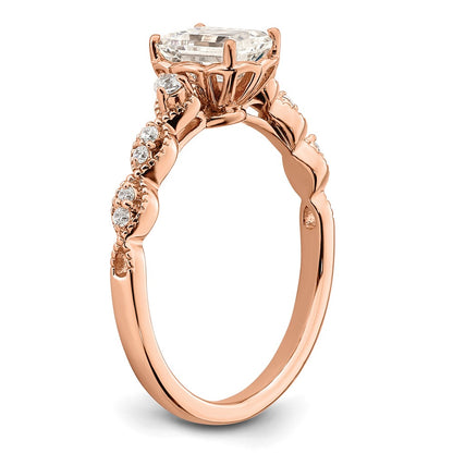 14K Rose Gold (Holds 1 Carat (6.9X5.2mm) Emerald Cut Center) 1/8 Diamond Semi Mount Engagement Ring