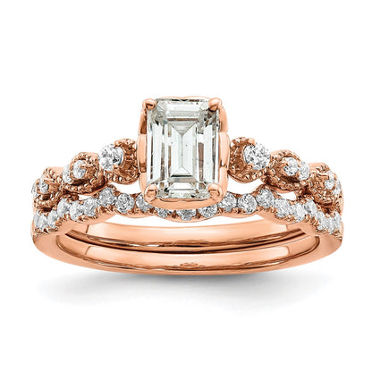 14K Rose Gold (Holds 1 Carat (6.9X5.2mm) Emerald Cut Center) 1/8 Diamond Semi Mount Engagement Ring