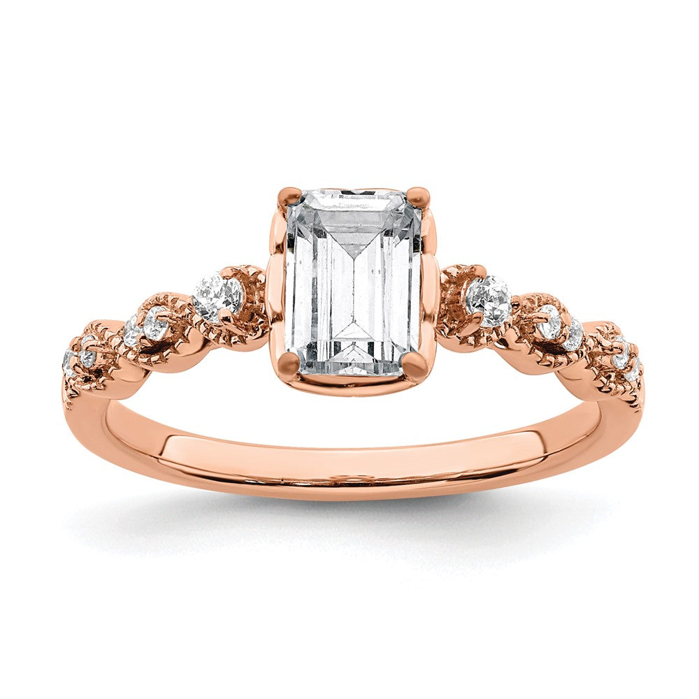 14K Rose Gold (Holds 1 Carat (6.9X5.2mm) Emerald Cut Center) 1/8 Diamond Semi Mount Engagement Ring