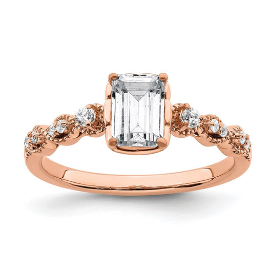 14K Rose Gold (Holds 1 Carat (6.9X5.2mm) Emerald Cut Center) 1/8 Diamond Semi Mount Engagement Ring