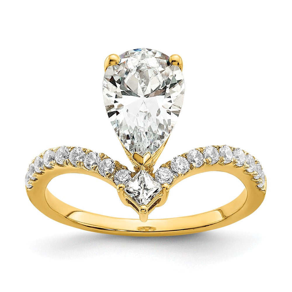14K Yellow Gold Asymmetric (Holds 1.5 Carat (10X6.4mm) Pear Center) 1/2 Diamond Semi Mount Engagement Ring
