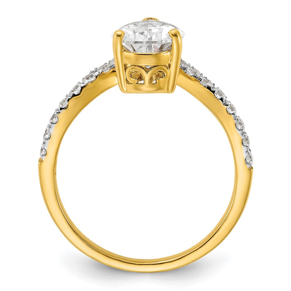 14K Yellow Gold Asymmetric (Holds 1.5 Carat (10X6.4mm) Pear Center) 1/2 Diamond Semi Mount Engagement Ring