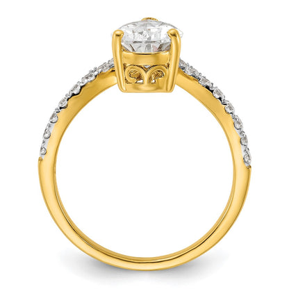 14K Yellow Gold Asymmetric (Holds 1.5 Carat (10X6.4mm) Pear Center) 1/2 Diamond Semi Mount Engagement Ring
