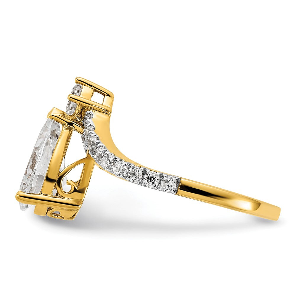 14K Yellow Gold Asymmetric (Holds 1.5 Carat (10X6.4mm) Pear Center) 1/2 Diamond Semi Mount Engagement Ring