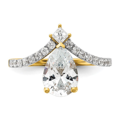 14K Yellow Gold Asymmetric (Holds 1.5 Carat (10X6.4mm) Pear Center) 1/2 Diamond Semi Mount Engagement Ring