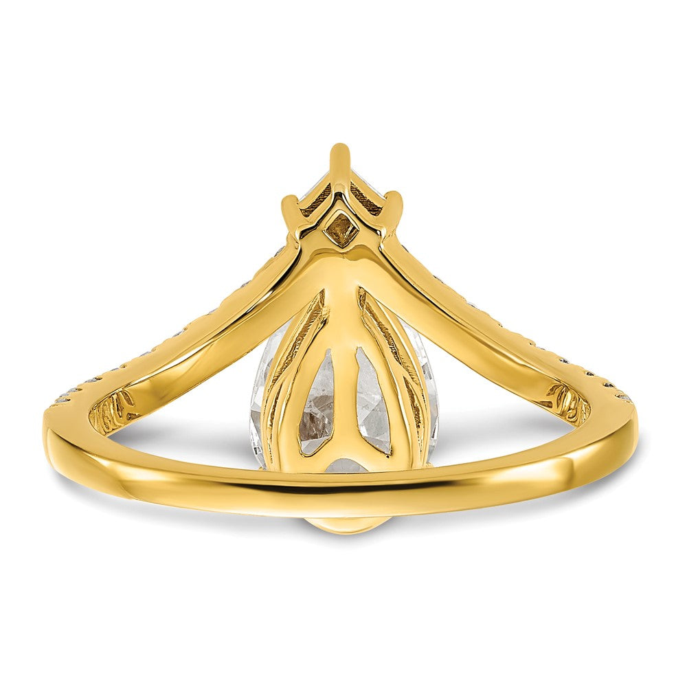 14K Yellow Gold Asymmetric (Holds 1.5 Carat (10X6.4mm) Pear Center) 1/2 Diamond Semi Mount Engagement Ring