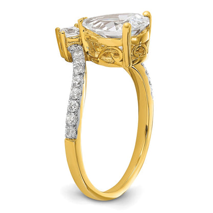 14K Yellow Gold Asymmetric (Holds 1.5 Carat (10X6.4mm) Pear Center) 1/2 Diamond Semi Mount Engagement Ring