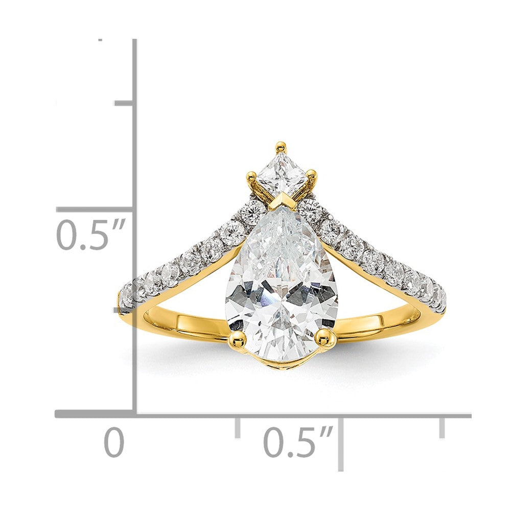 14K Yellow Gold Asymmetric (Holds 1.5 Carat (10X6.4mm) Pear Center) 1/2 Diamond Semi Mount Engagement Ring