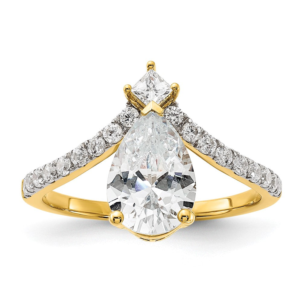 14K Yellow Gold Asymmetric (Holds 1.5 Carat (10X6.4mm) Pear Center) 1/2 Diamond Semi Mount Engagement Ring