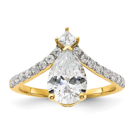 14K Yellow Gold Asymmetric (Holds 1.5 Carat (10X6.4mm) Pear Center) 1/2 Diamond Semi Mount Engagement Ring