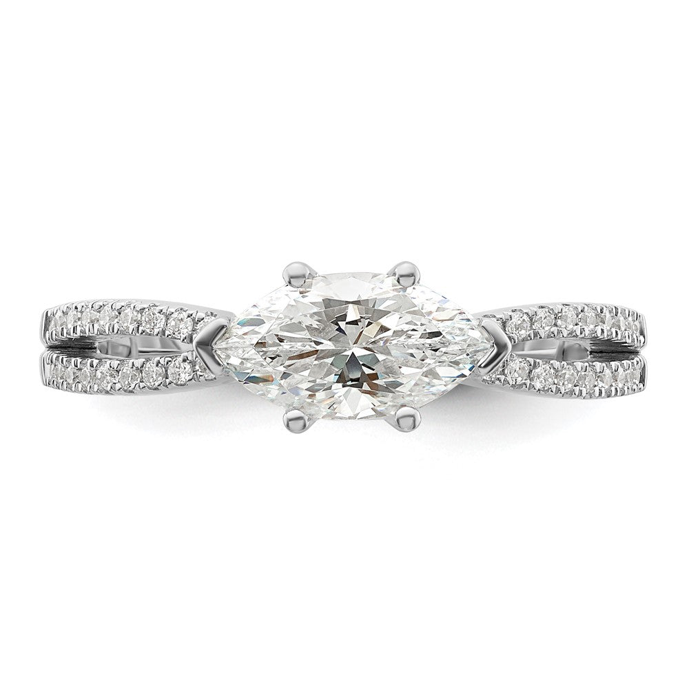 14K White Gold East West (Holds 3/4 Carat (9.2X5.00mm) Marquise Center) 1/8 Diamond Semi Mount Engagement Ring