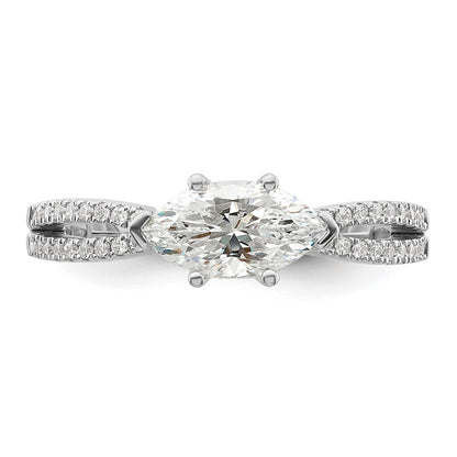 14K White Gold East West (Holds 3/4 Carat (9.2X5.00mm) Marquise Center) 1/8 Diamond Semi Mount Engagement Ring