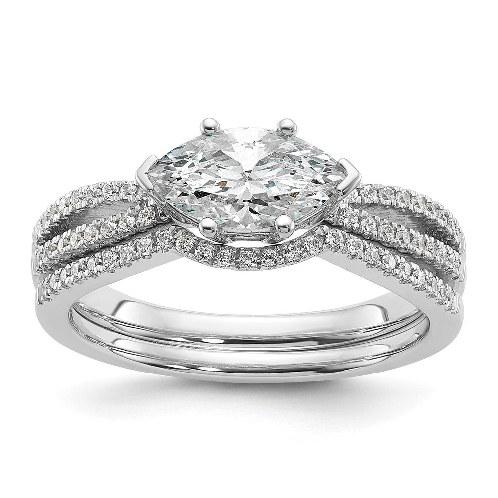 14K White Gold East West (Holds 3/4 Carat (9.2X5.00mm) Marquise Center) 1/8 Diamond Semi Mount Engagement Ring