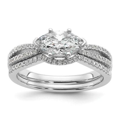 14K White Gold East West (Holds 3/4 Carat (9.2X5.00mm) Marquise Center) 1/8 Diamond Semi Mount Engagement Ring