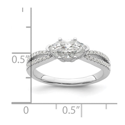 14K White Gold East West (Holds 3/4 Carat (9.2X5.00mm) Marquise Center) 1/8 Diamond Semi Mount Engagement Ring